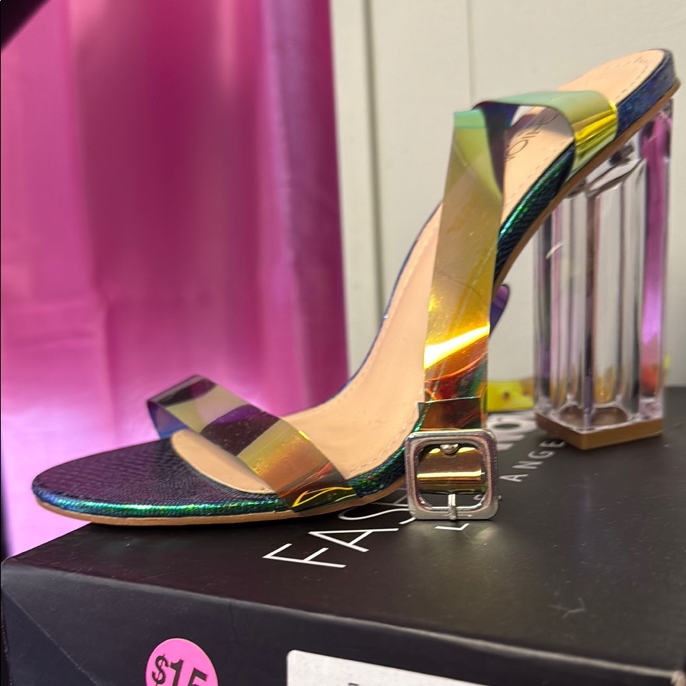 Fashion Nova Iridescent Heels with Clear Block Heel